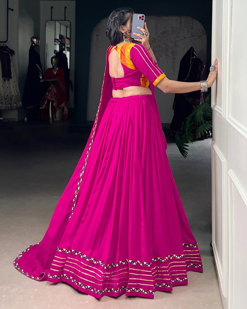 Traditional Pink Rayon Lehenga Choli for Navratri and Garba - ETHNICDEAL