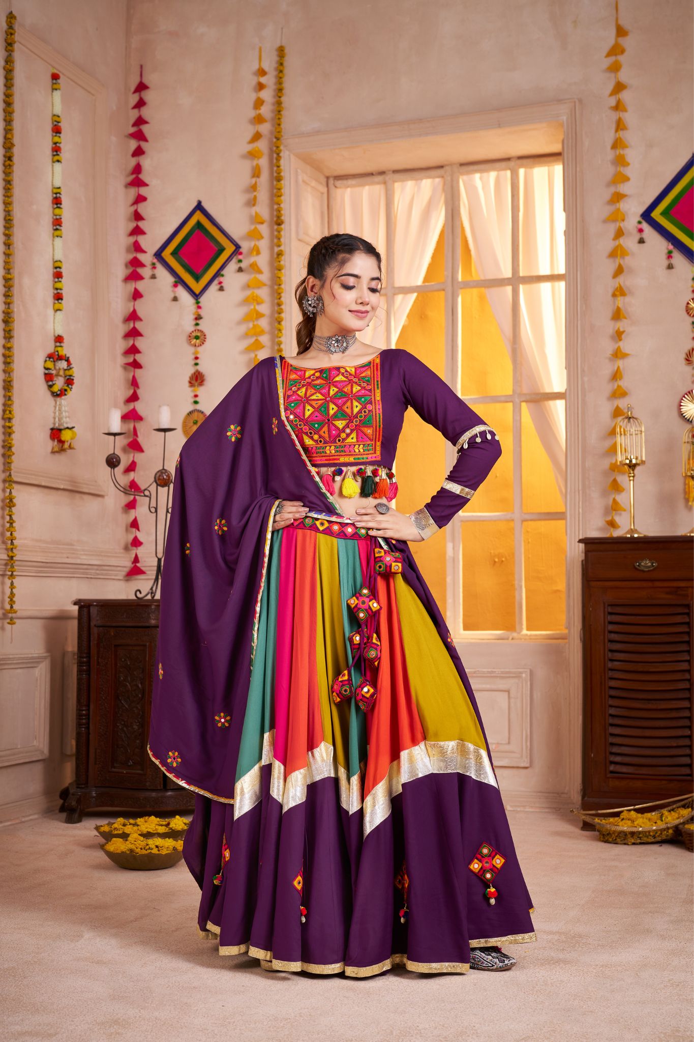 Classic Designer Viscose Cotton Traditional Navratri Lehenga Choli - ETHNICDEAL