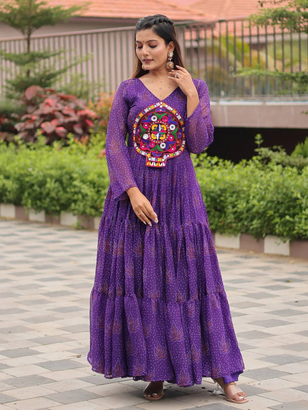 Fabulous Purple Georgette Gamthi Work Festival Wear Gown