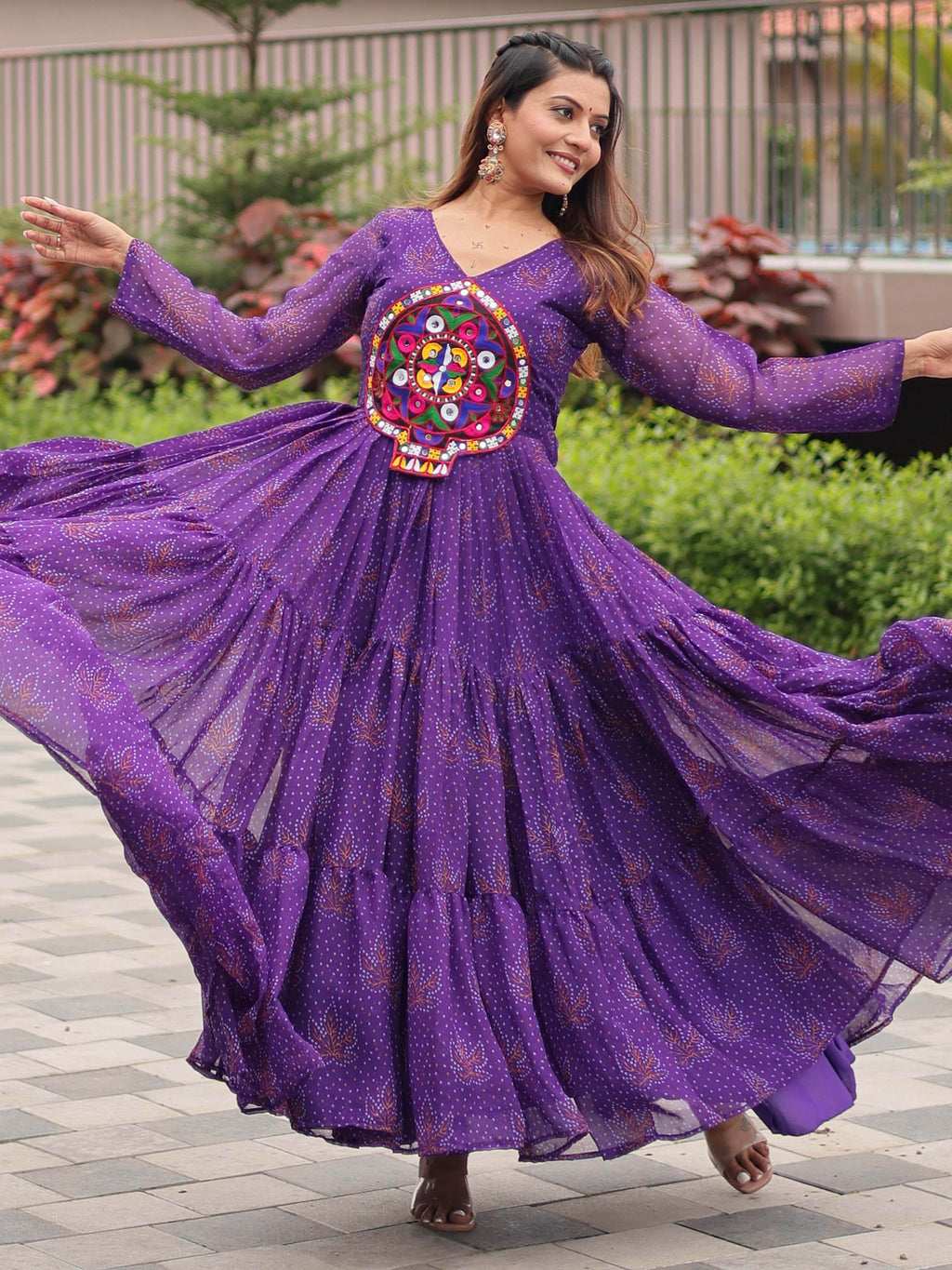 Fabulous Purple Georgette Gamthi Work Festival Wear Gown