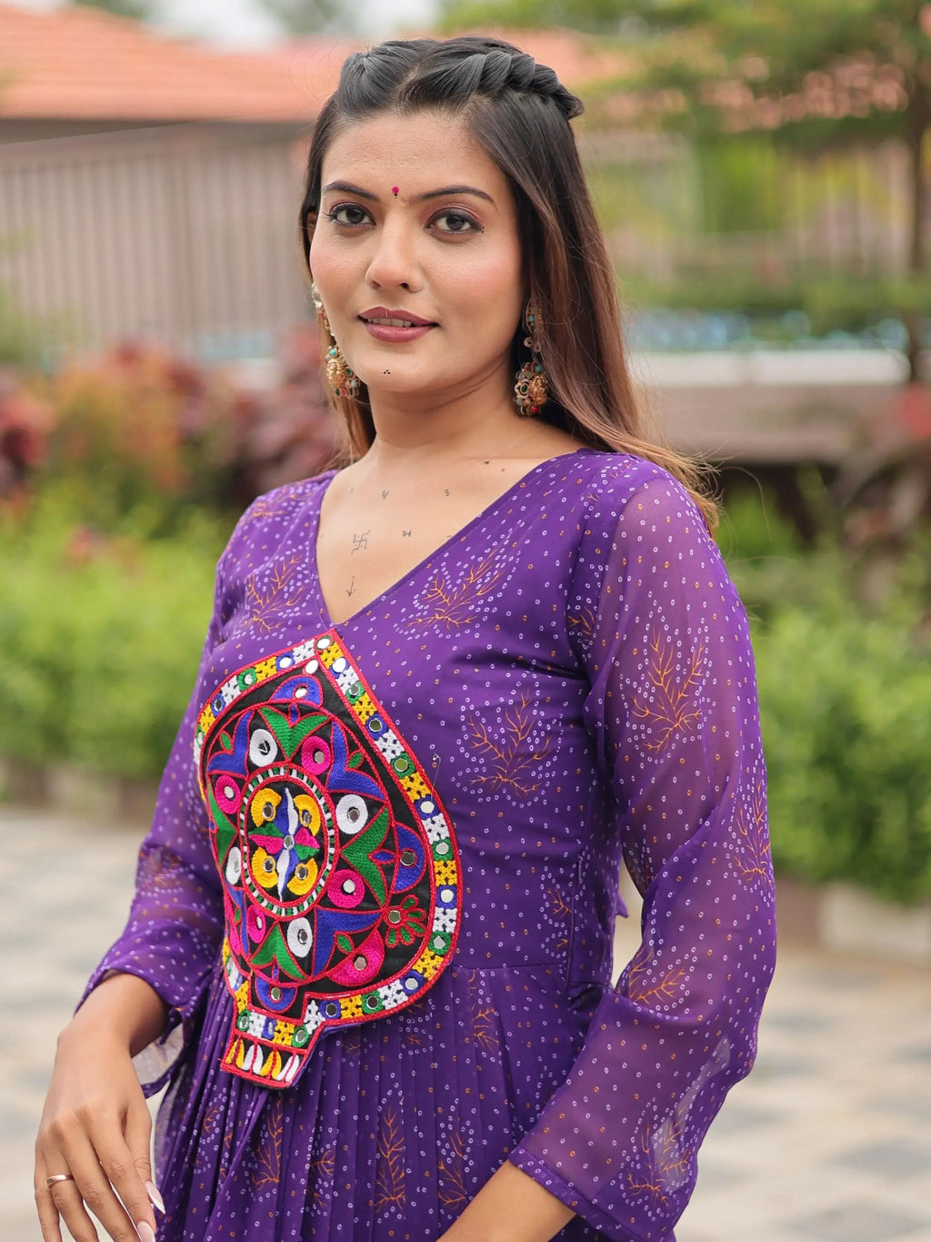 Fabulous Purple Georgette Gamthi Work Festival Wear Gown