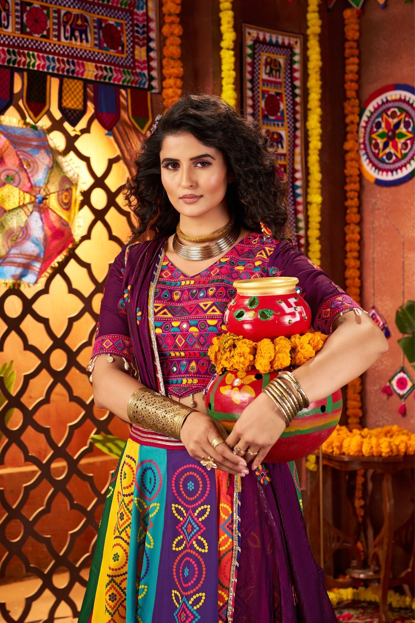 Designer Multi Color Lehenga Choli For Navratri - ETHNICDEAL