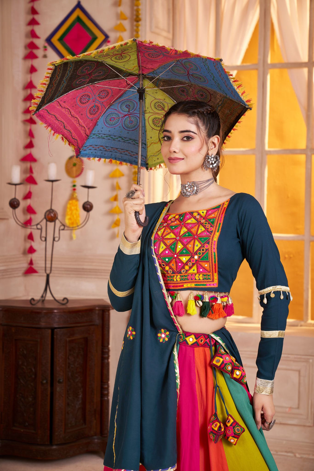 Classic Designer Viscose Cotton Traditional Navratri Lehenga Choli - ETHNICDEAL