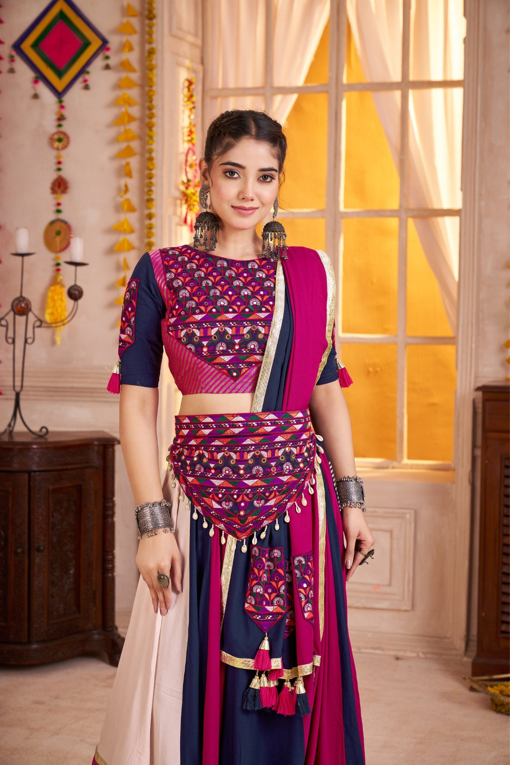 Designer Multi Colored Navratri Tradition Lehenga Choli Set - ETHNICDEAL