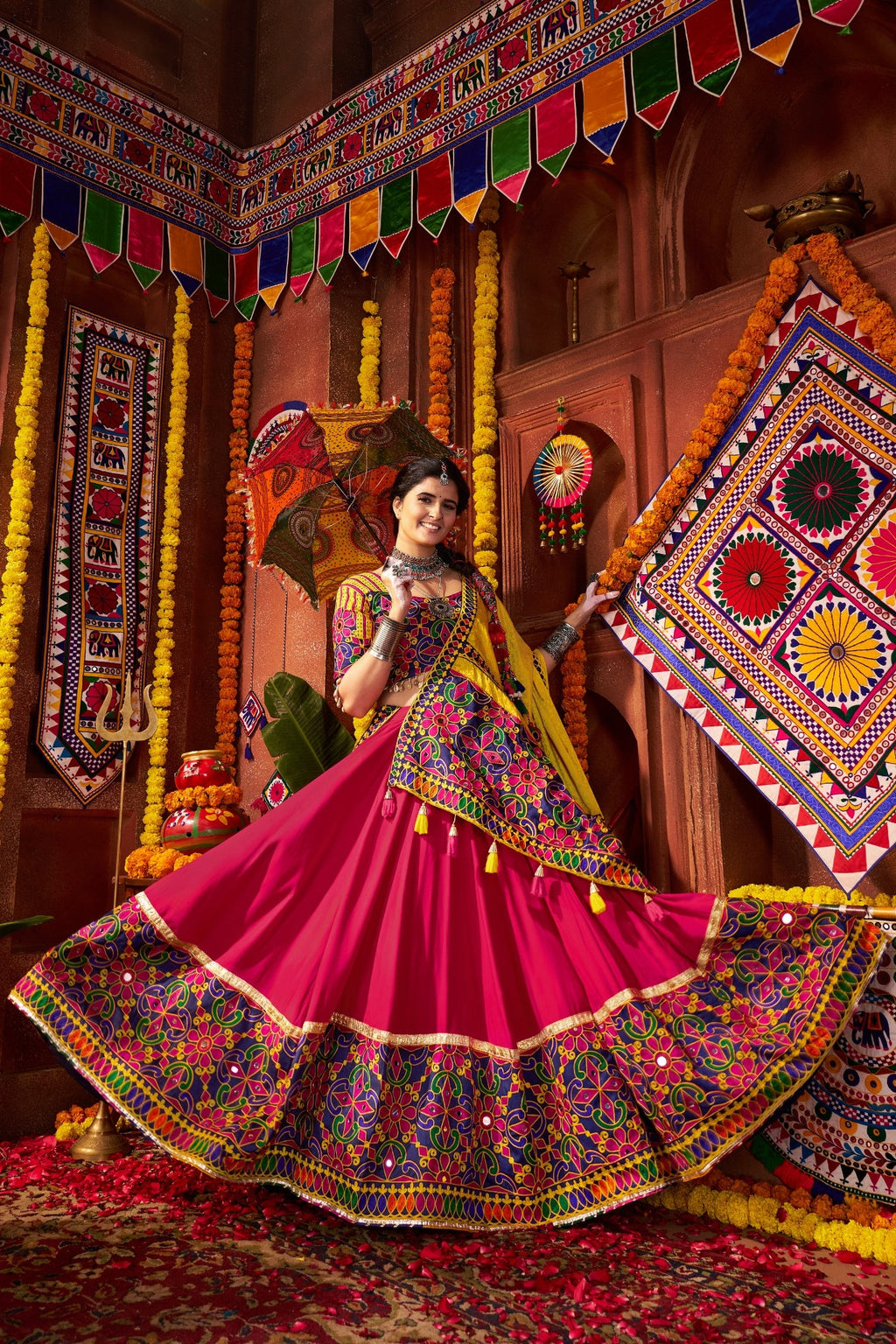 Multi Color Elegant Designer Navratri Stylish Viscose Cotton Lehenga Choli - ETHNICDEAL