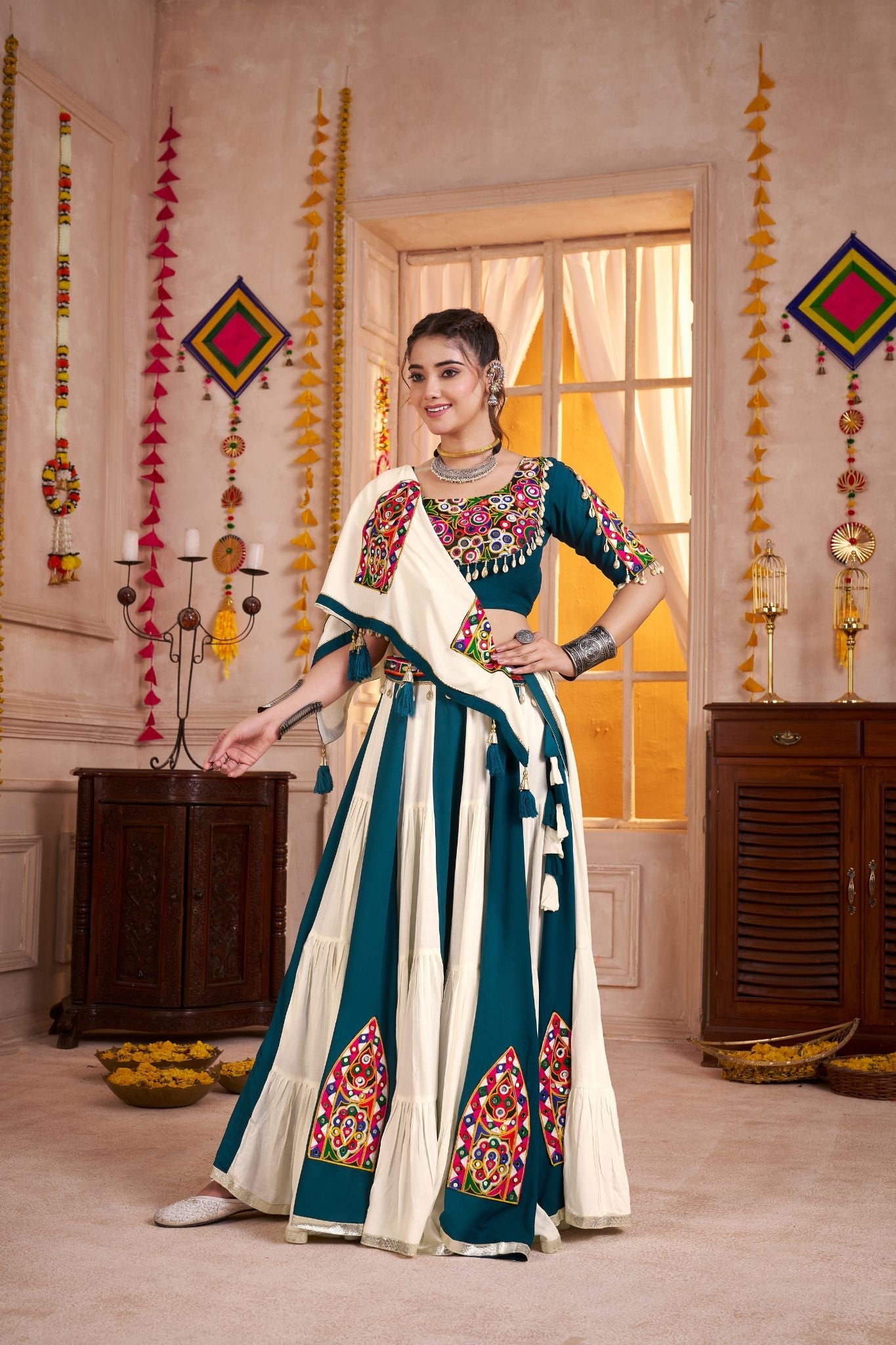 Multi Color Kutchi Patch Work Designer Navratri Lehenga Choli - ETHNICDEAL