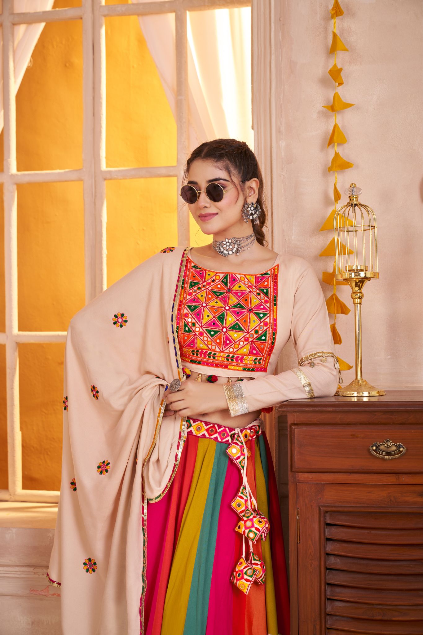 Classic Designer Viscose Cotton Traditional Navratri Lehenga Choli - ETHNICDEAL