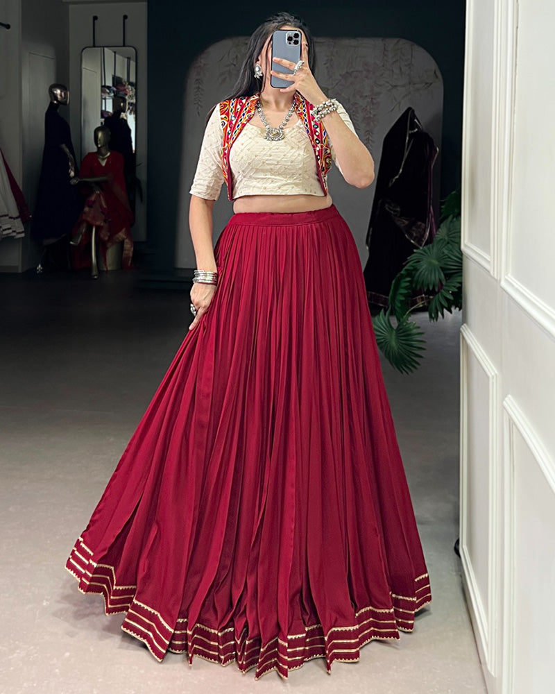 Elegant Maroon Pure Rayon Navratri Lehenga Choli for Women - ETHNICDEAL