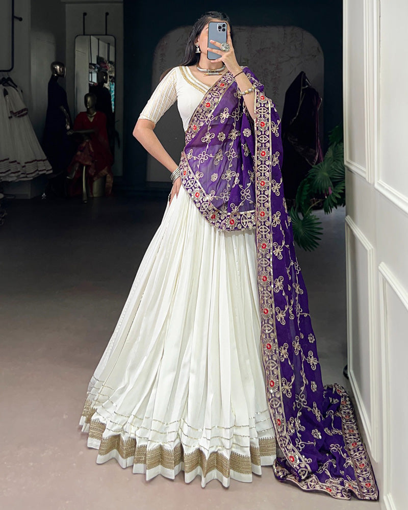Elegant White Rayon Lehenga Choli for Wedding and Festive Wear - ETHNICDEAL