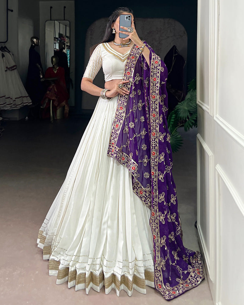 Elegant White Rayon Lehenga Choli for Wedding and Festive Wear - ETHNICDEAL