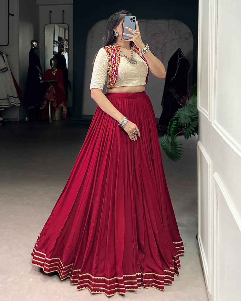 Elegant Maroon Pure Rayon Navratri Lehenga Choli for Women - ETHNICDEAL