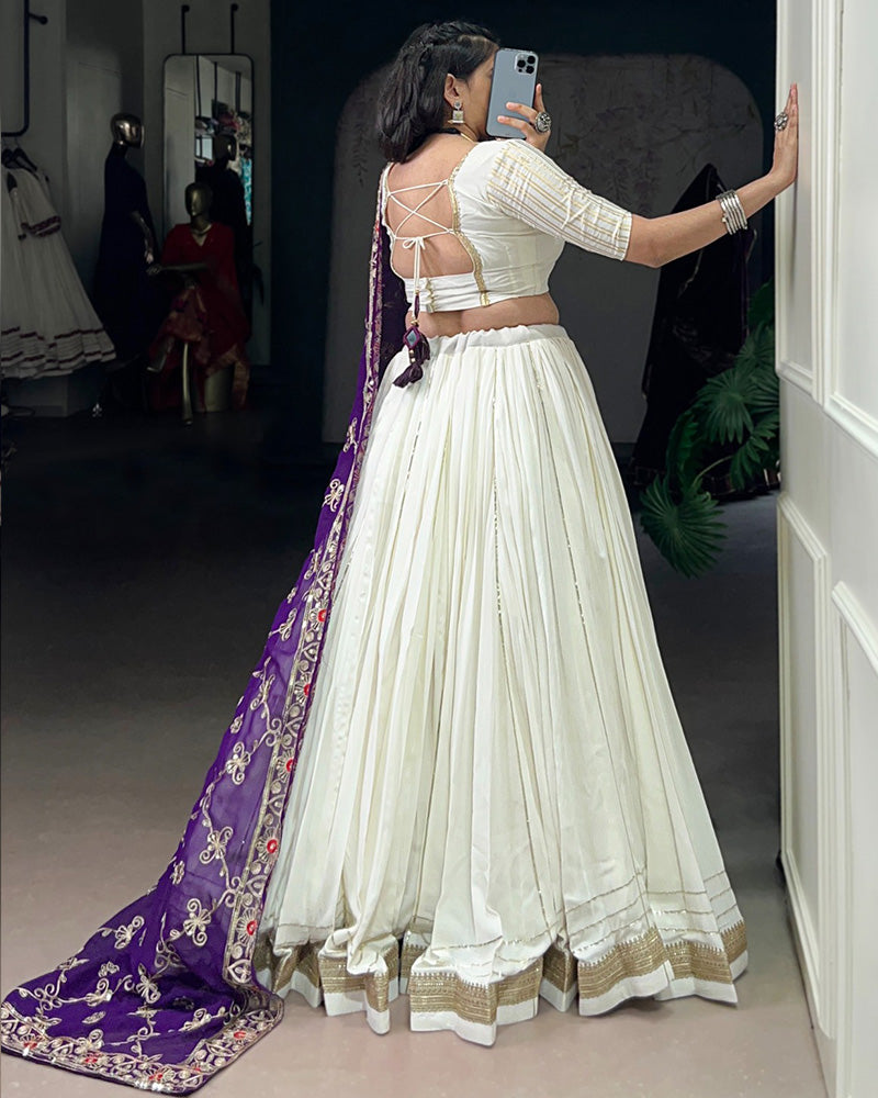 Elegant White Rayon Lehenga Choli for Wedding and Festive Wear - ETHNICDEAL