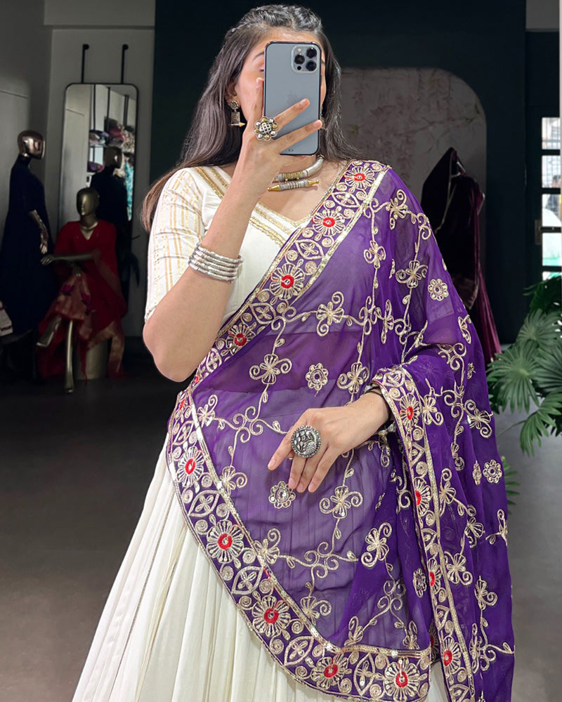 Elegant White Rayon Lehenga Choli for Wedding and Festive Wear - ETHNICDEAL