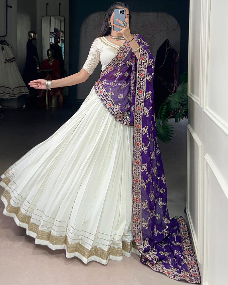 Elegant White Rayon Lehenga Choli for Wedding and Festive Wear - ETHNICDEAL