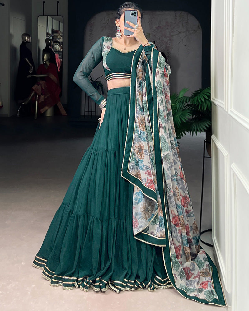 Traditional Green Color Marble Navratri Lehenga Choli - ETHNICDEAL