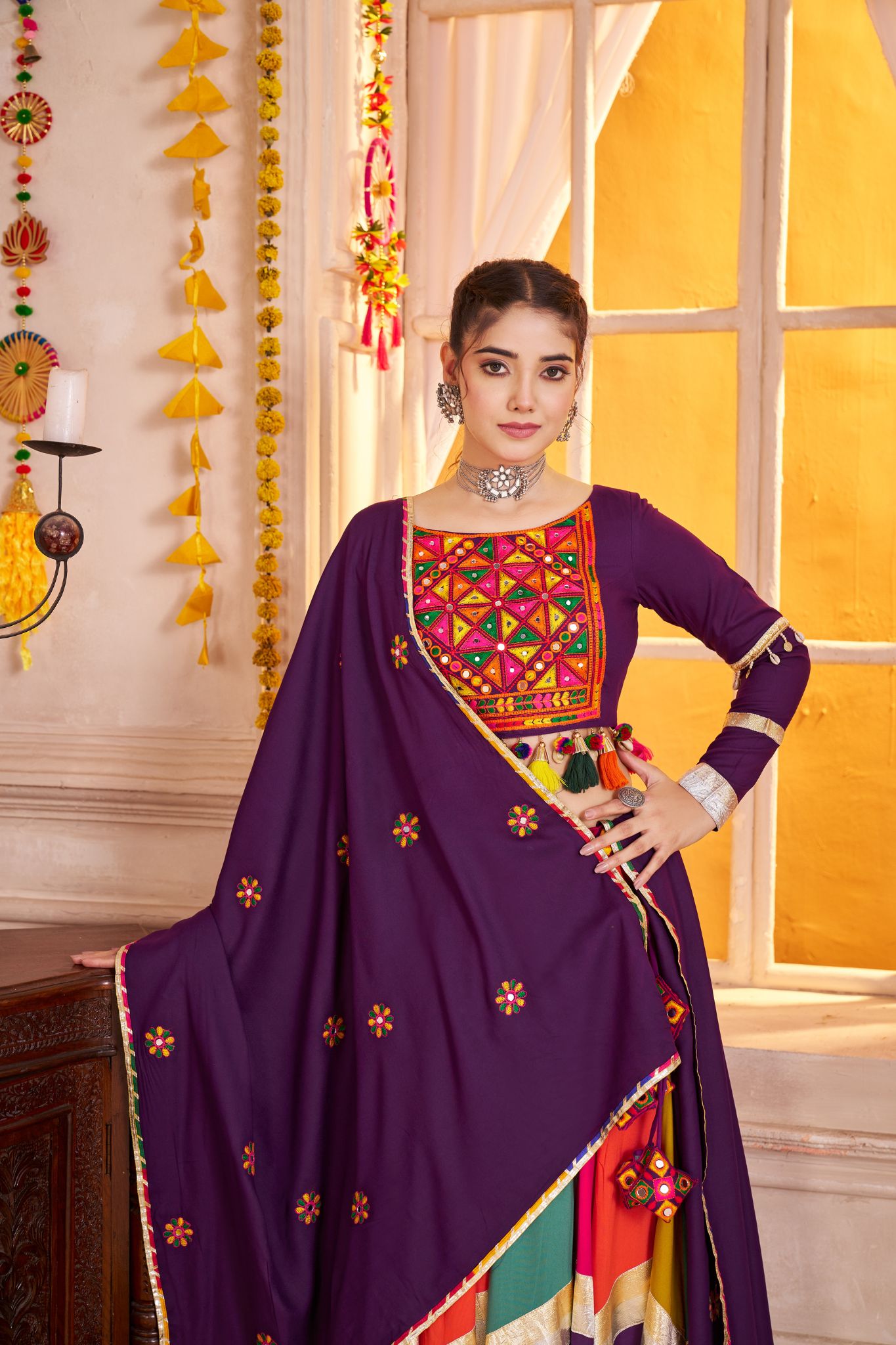 Classic Designer Viscose Cotton Traditional Navratri Lehenga Choli - ETHNICDEAL