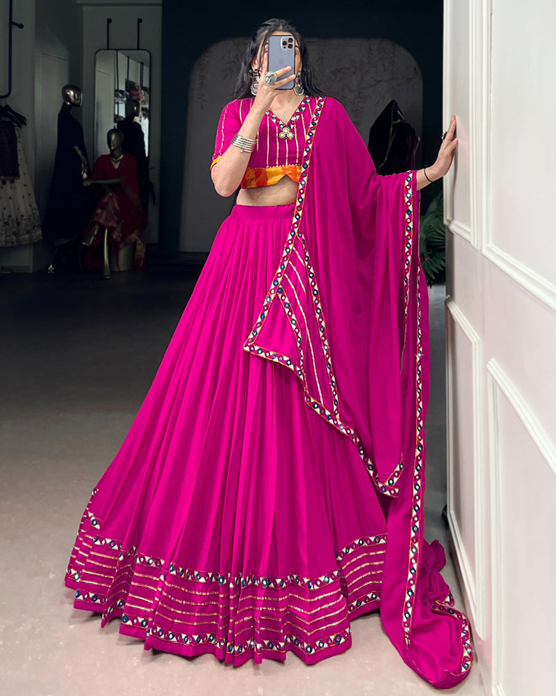 Traditional Pink Rayon Lehenga Choli for Navratri and Garba - ETHNICDEAL