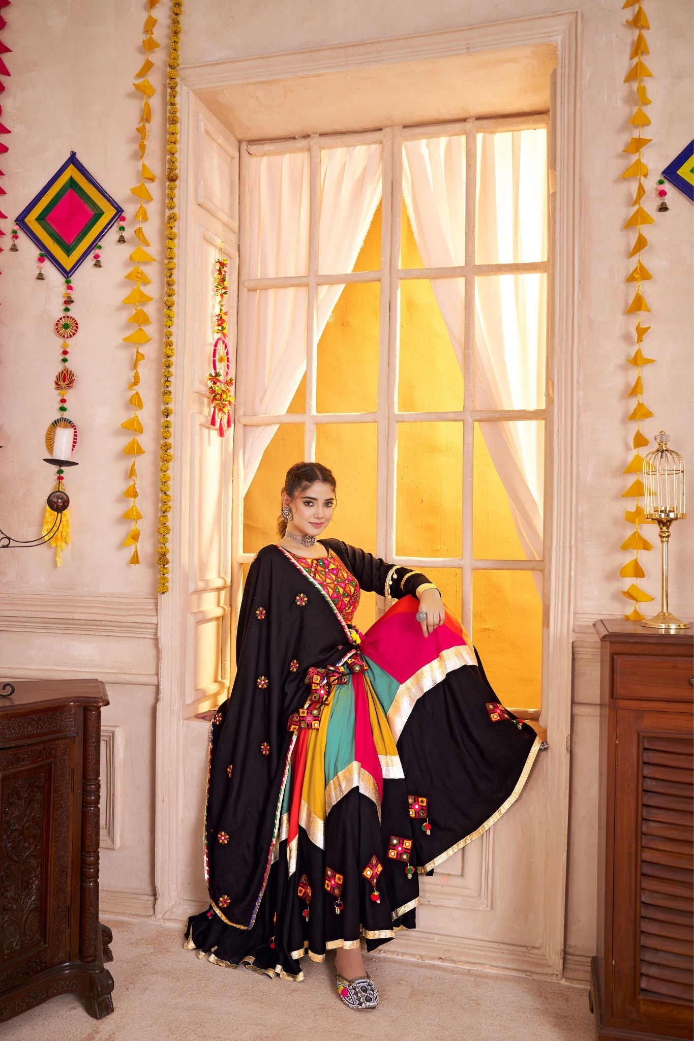 Classic Designer Viscose Cotton Traditional Navratri Lehenga Choli - ETHNICDEAL