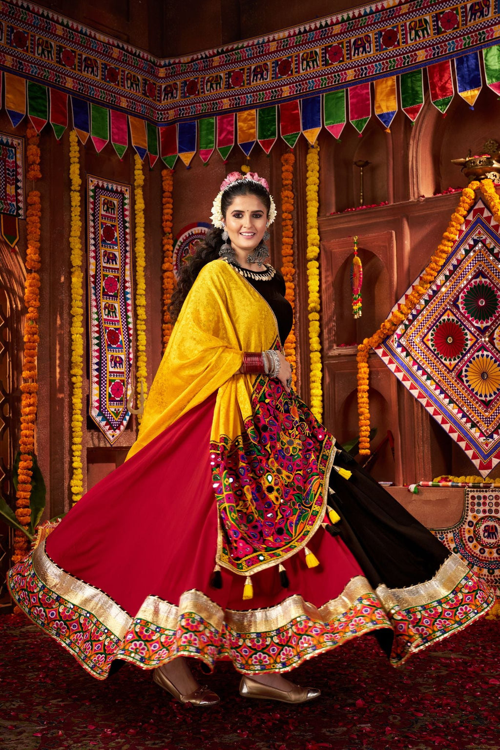 Multi Color Designer Viscose Cotton Traditional Navratri Special Lehenga Choli - ETHNICDEAL
