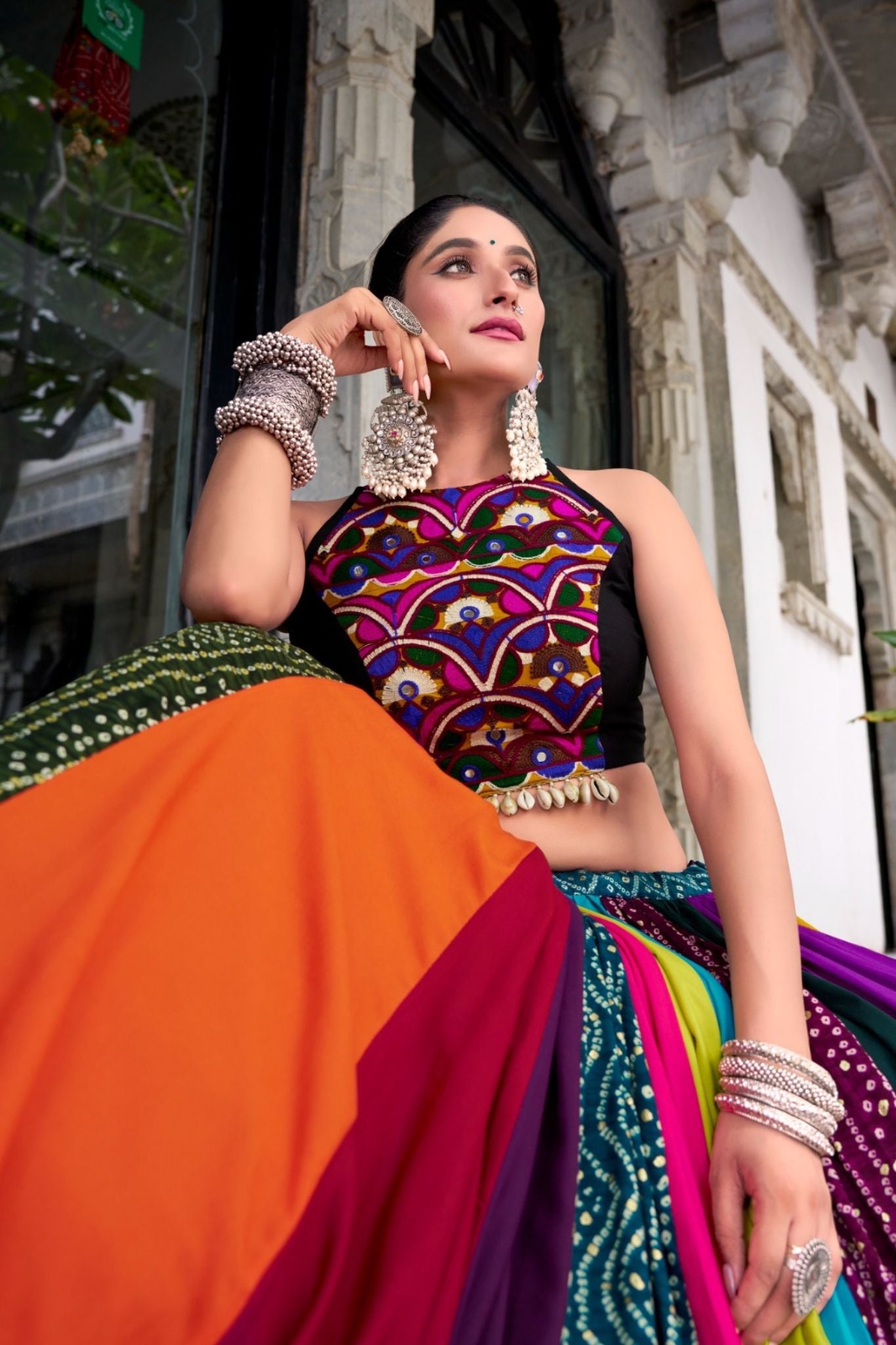 Rainbow Designer Pre Rayon Original Mirror With Gamthi Work Navratri Lehenga Choli - ETHNICDEAL