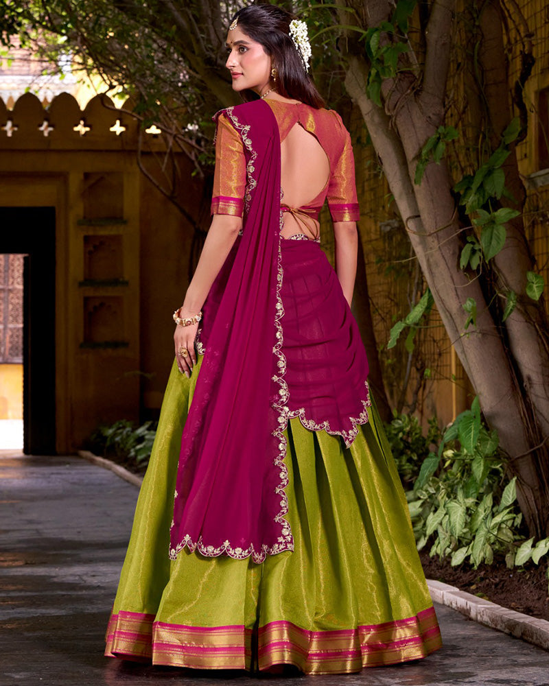 Designer Parrot Green Kanchipuram Zari Weaving Lehenga Choli for Women - ETHNICDEAL