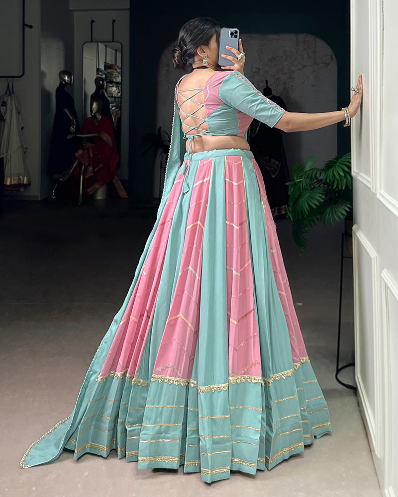 Elegant Dual-Tone Sky And Light Pink Navtratri Lehenga Choli - ETHNICDEAL