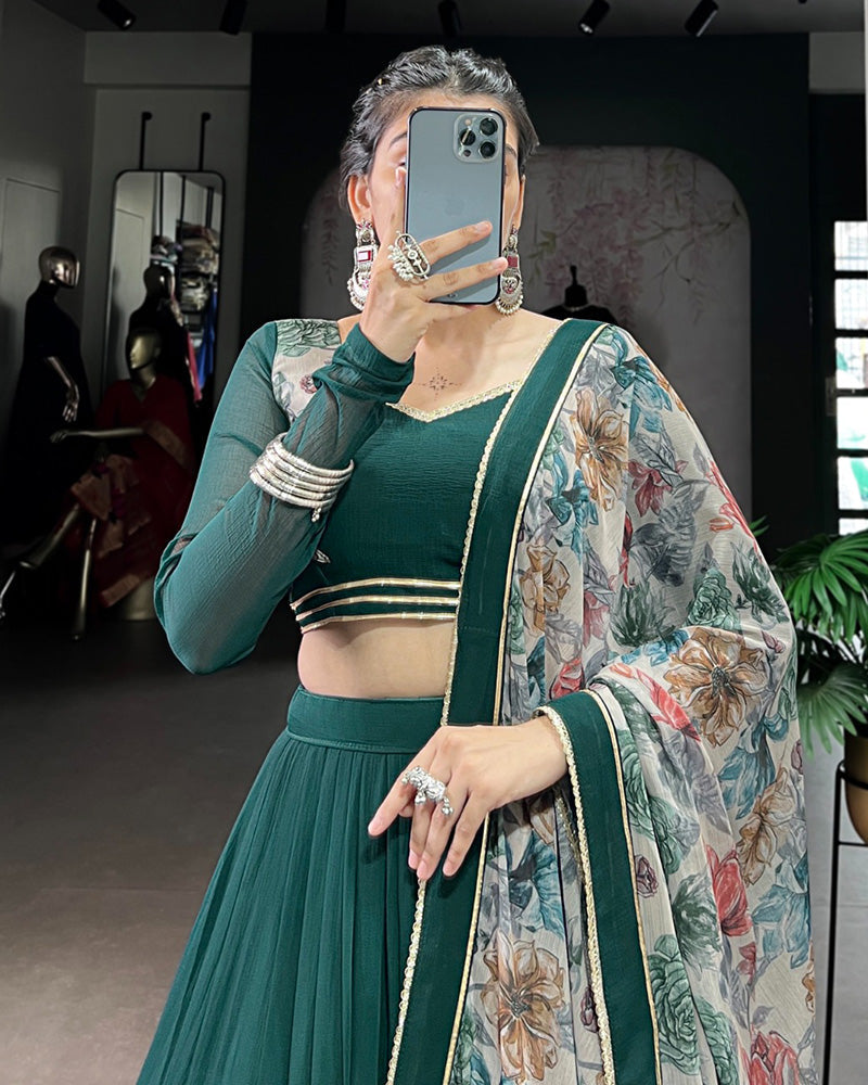 Traditional Green Color Marble Navratri Lehenga Choli - ETHNICDEAL