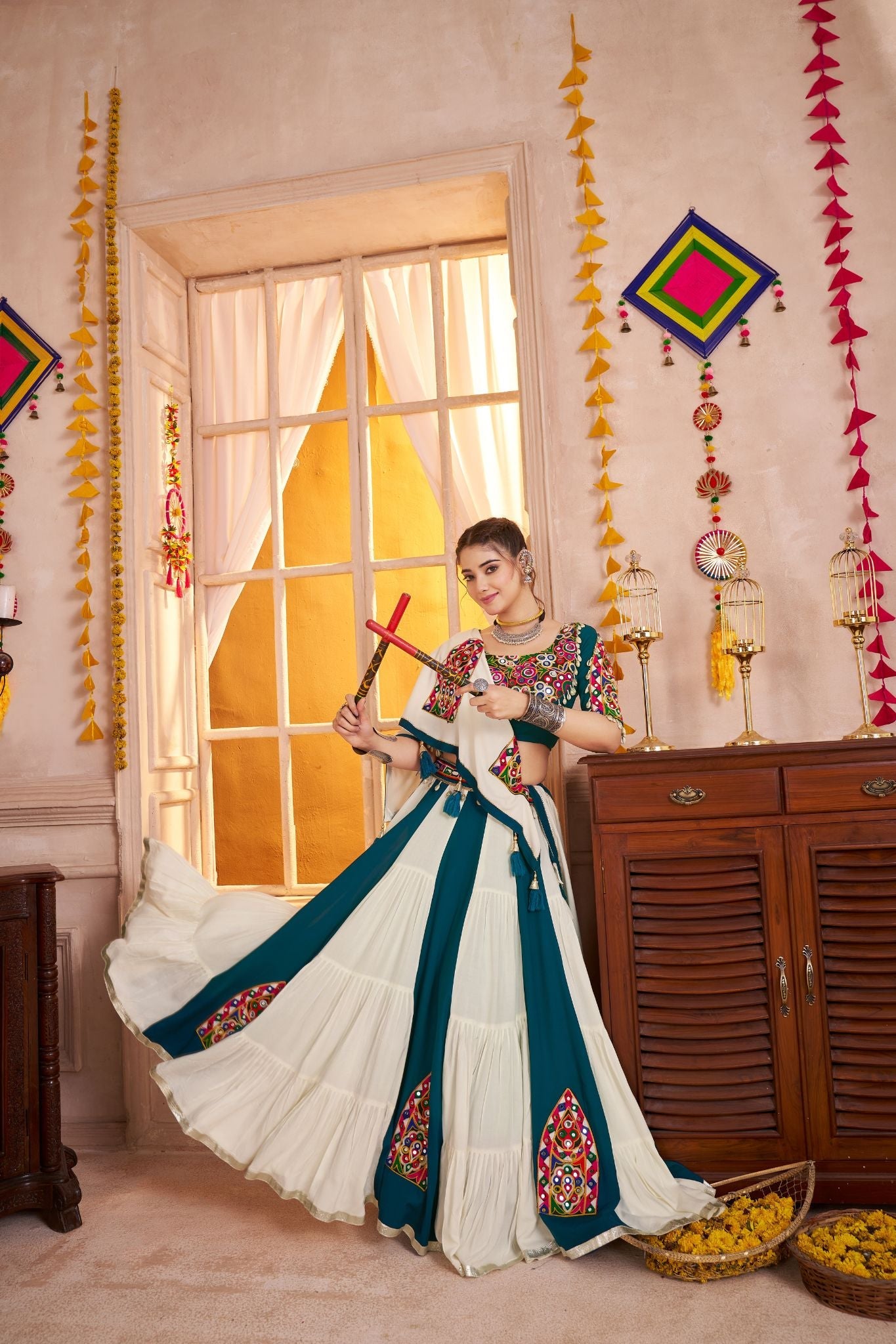 Multi Color Kutchi Patch Work Designer Navratri Lehenga Choli - ETHNICDEAL