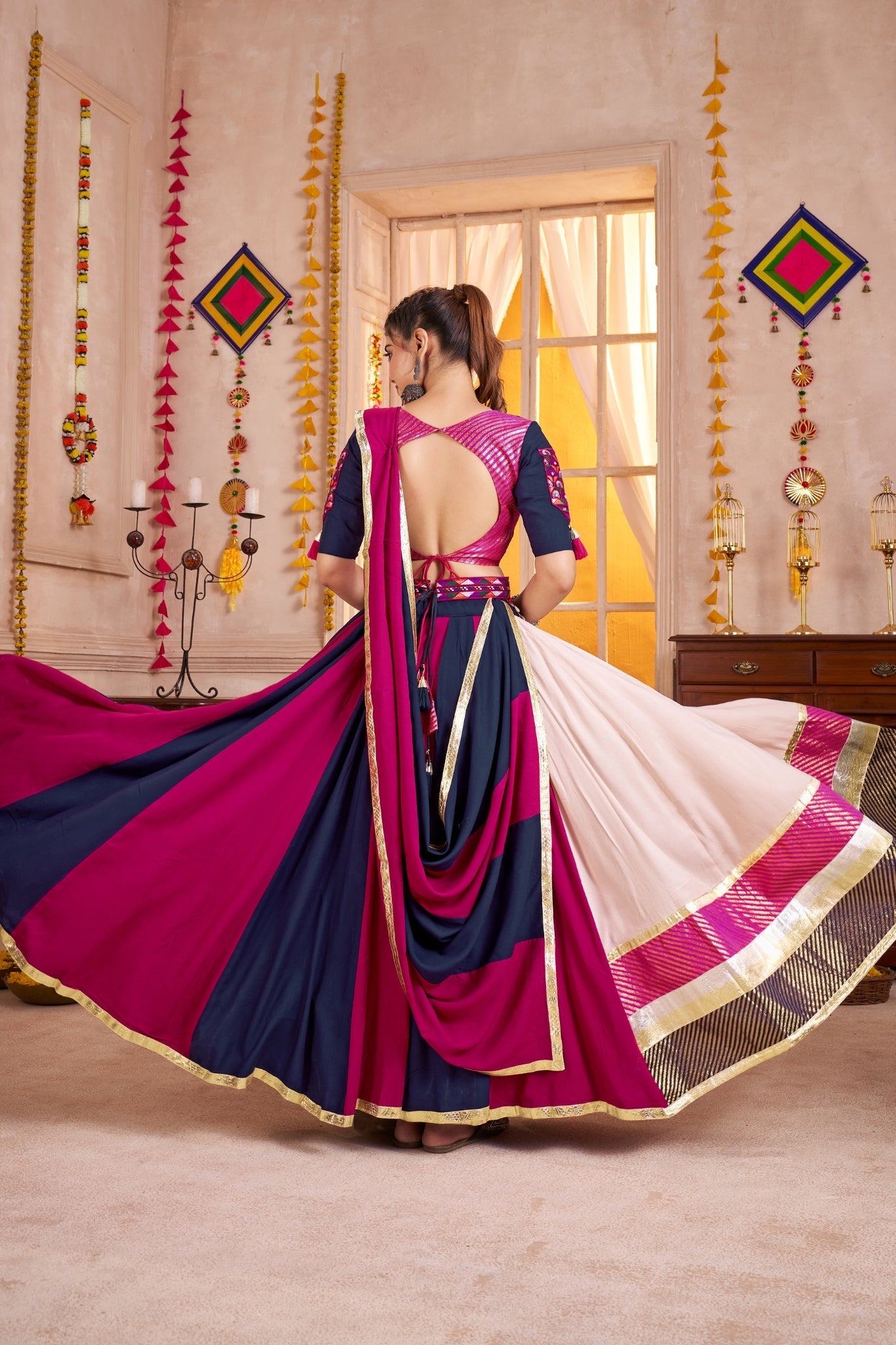 Designer Multi Colored Navratri Tradition Lehenga Choli Set - ETHNICDEAL