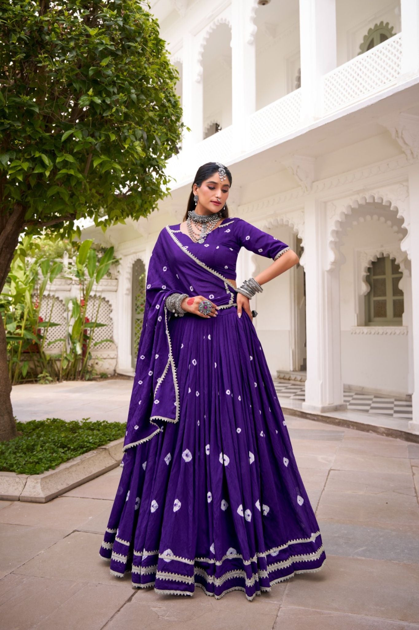 Traditional Bandhej Print Pure Chanderi Beautiful lehenga Choli - ETHNICDEAL