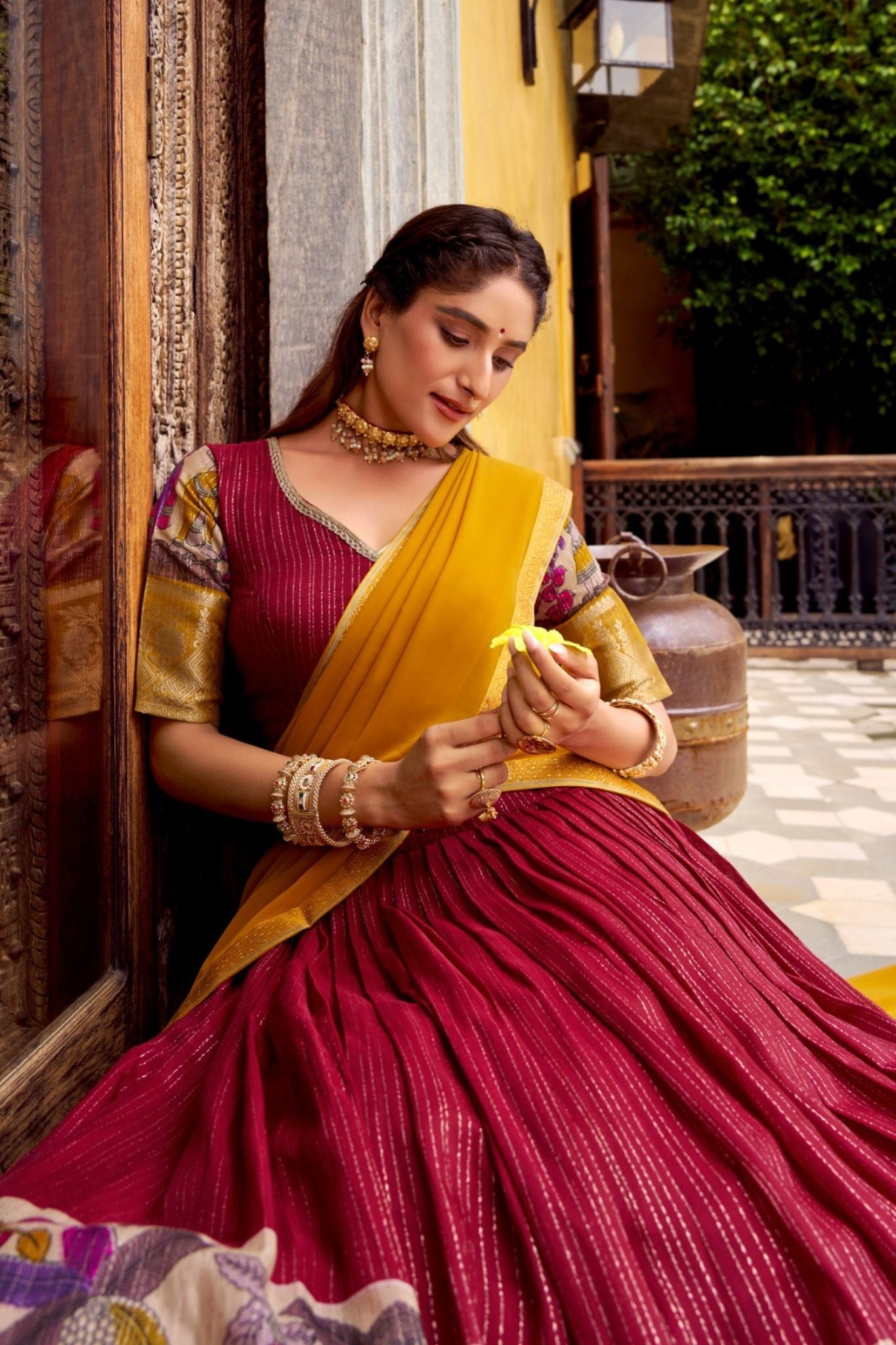 Poly Chanderi Kalamkari Printed Zari Weaving Work Premium Lehenga Choli - ETHNICDEAL