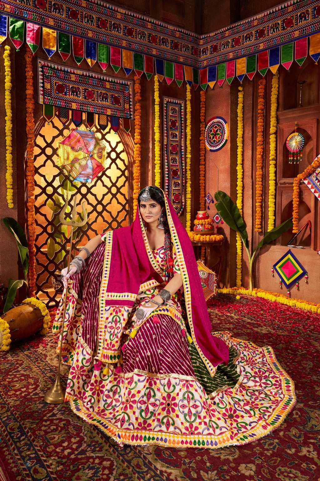 Navratri Designer Beautiful Tread Embroidered With Mirror Work Lehenga Choli - ETHNICDEAL