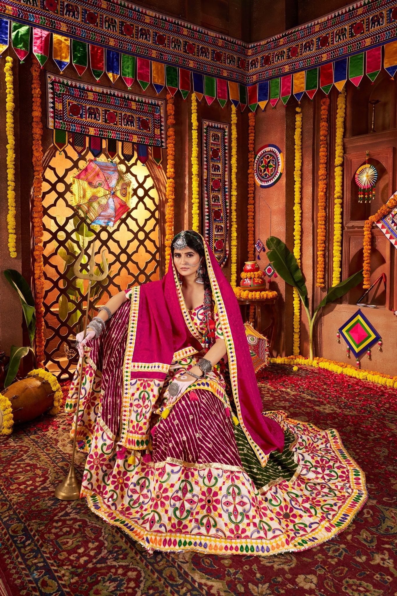 Navratri Designer Beautiful Tread Embroidered With Mirror Work Lehenga Choli - ETHNICDEAL