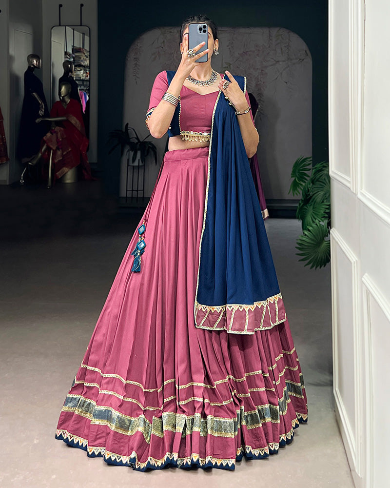 Elegant Dusty Pink Color Pure Rayon Navratri Lehenga Choli - ETHNICDEAL