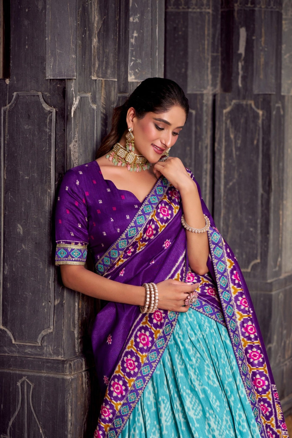 Traditional Ikkat Print Tussar Silk Designer Lehenga Choli - ETHNICDEAL