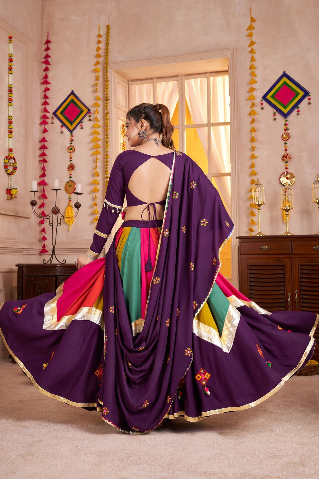 Classic Designer Viscose Cotton Traditional Navratri Lehenga Choli - ETHNICDEAL