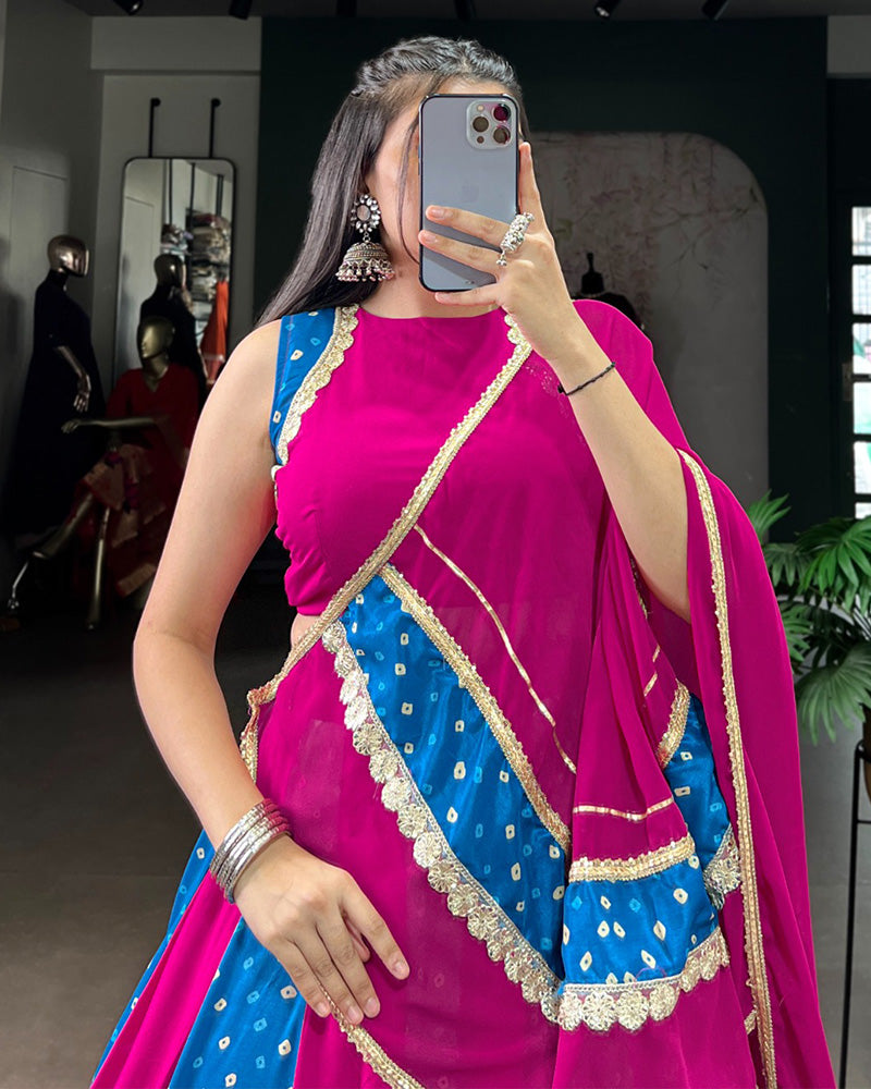 Elegant Dual-Tone Magenta And Blue Navtratri Lehenga Choli - ETHNICDEAL