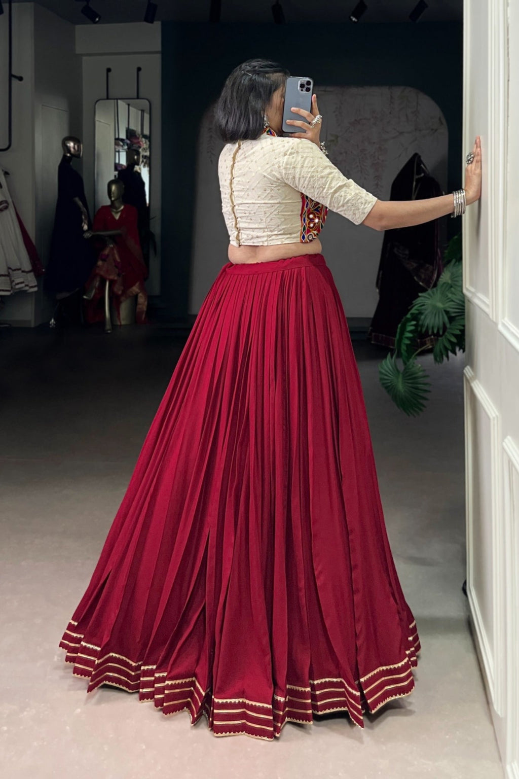Pure Rayon Original Mirror Gamthi Work Stylish Lehenga Choli - ETHNICDEAL