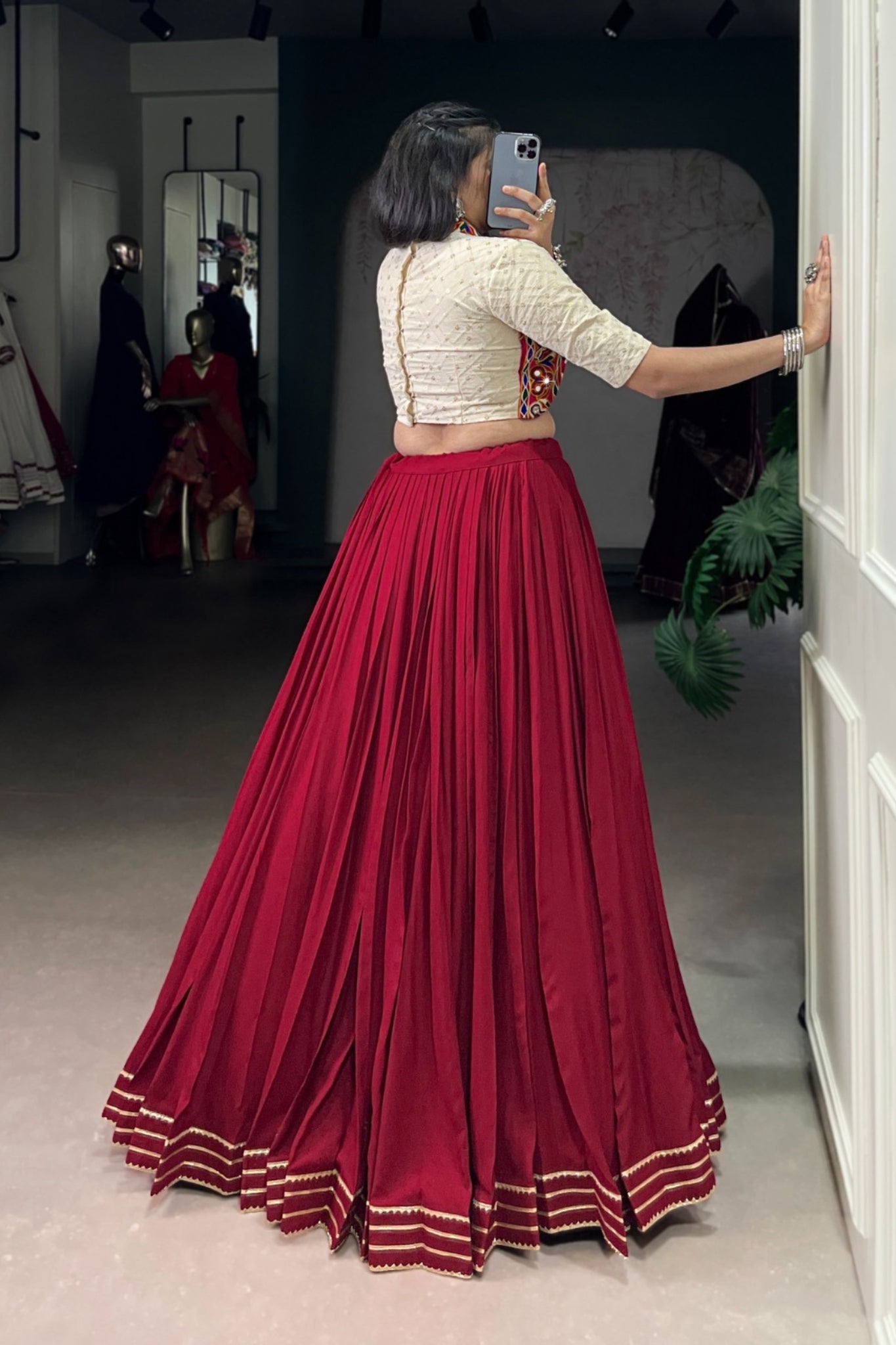 Pure Rayon Original Mirror Gamthi Work Stylish Lehenga Choli - ETHNICDEAL