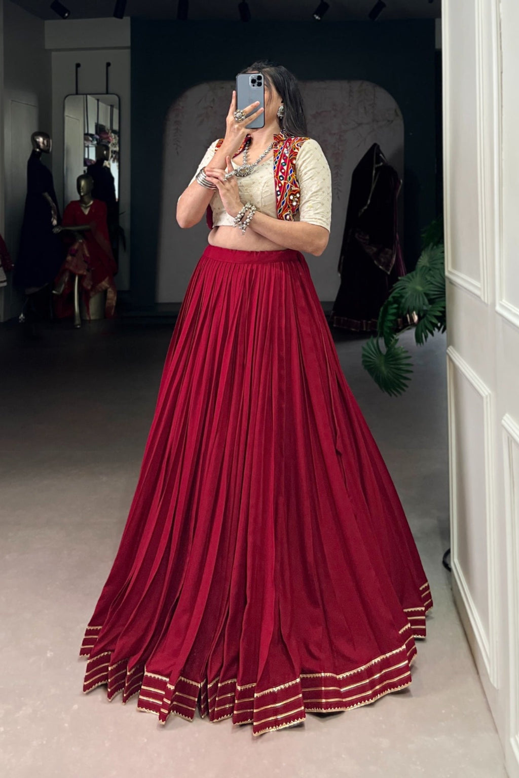 Pure Rayon Original Mirror Gamthi Work Stylish Lehenga Choli - ETHNICDEAL