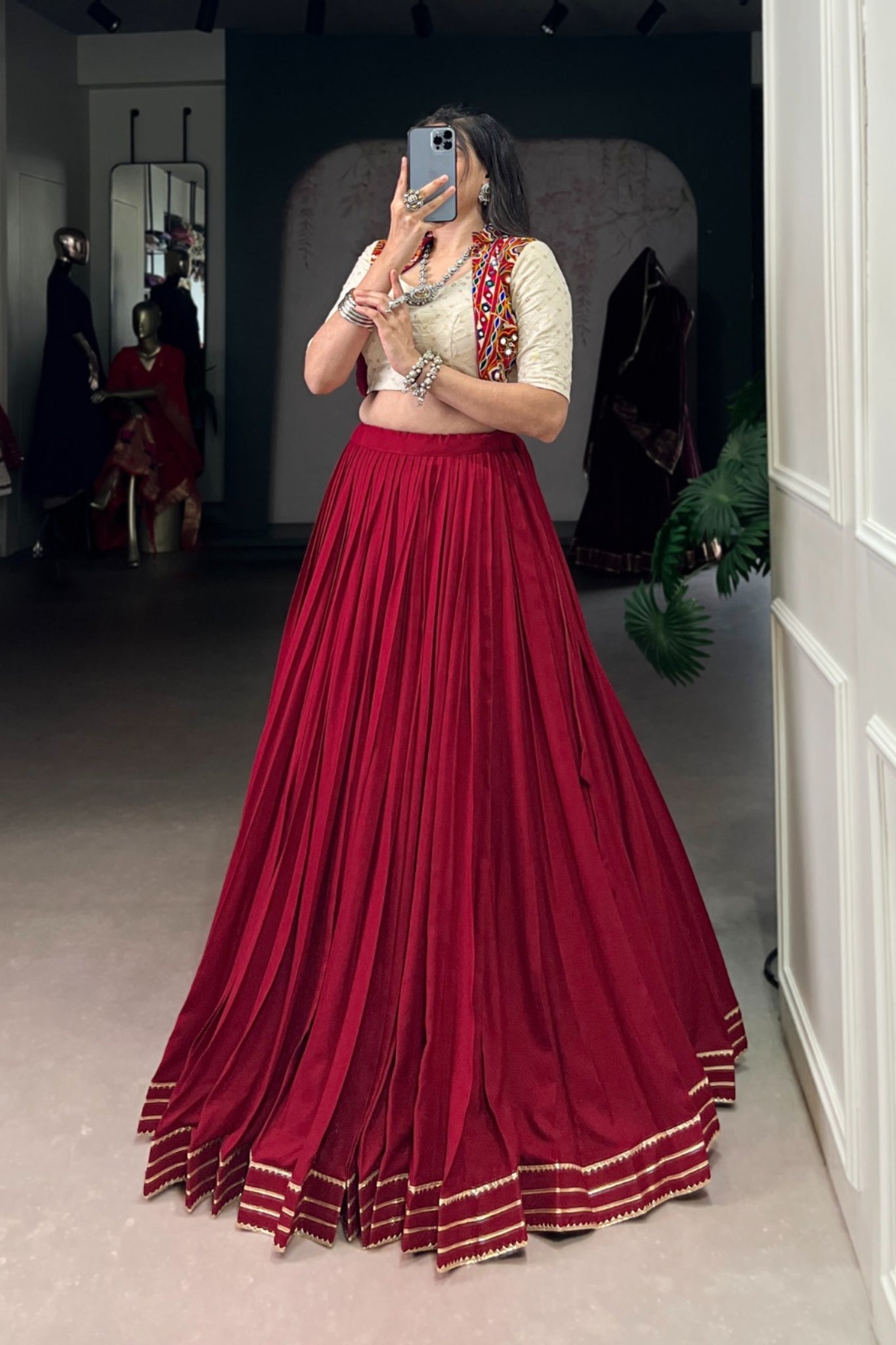 Pure Rayon Original Mirror Gamthi Work Stylish Lehenga Choli - ETHNICDEAL