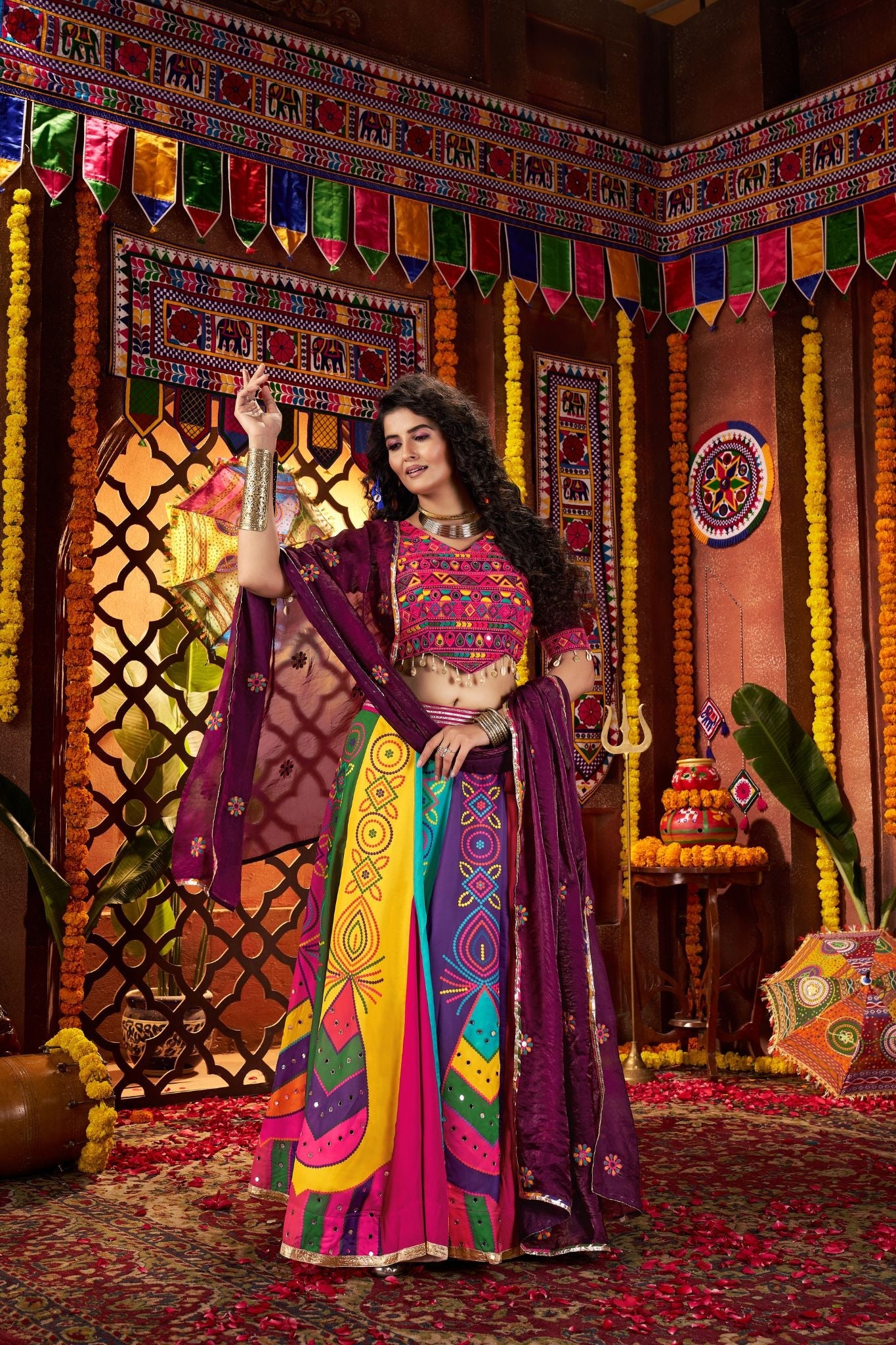 Designer Multi Color Lehenga Choli For Navratri - ETHNICDEAL
