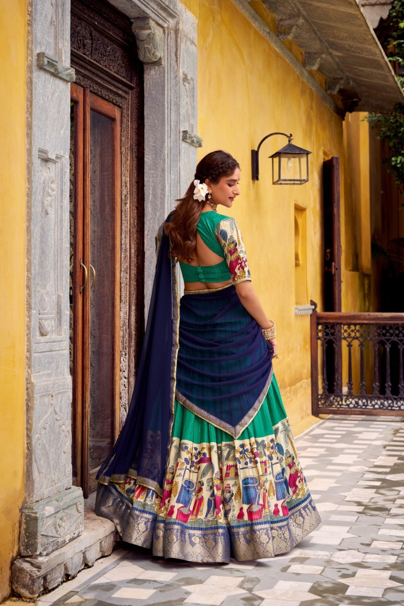 Poly Chanderi Kalamkari Printed Zari Weaving Work Premium Lehenga Choli - ETHNICDEAL