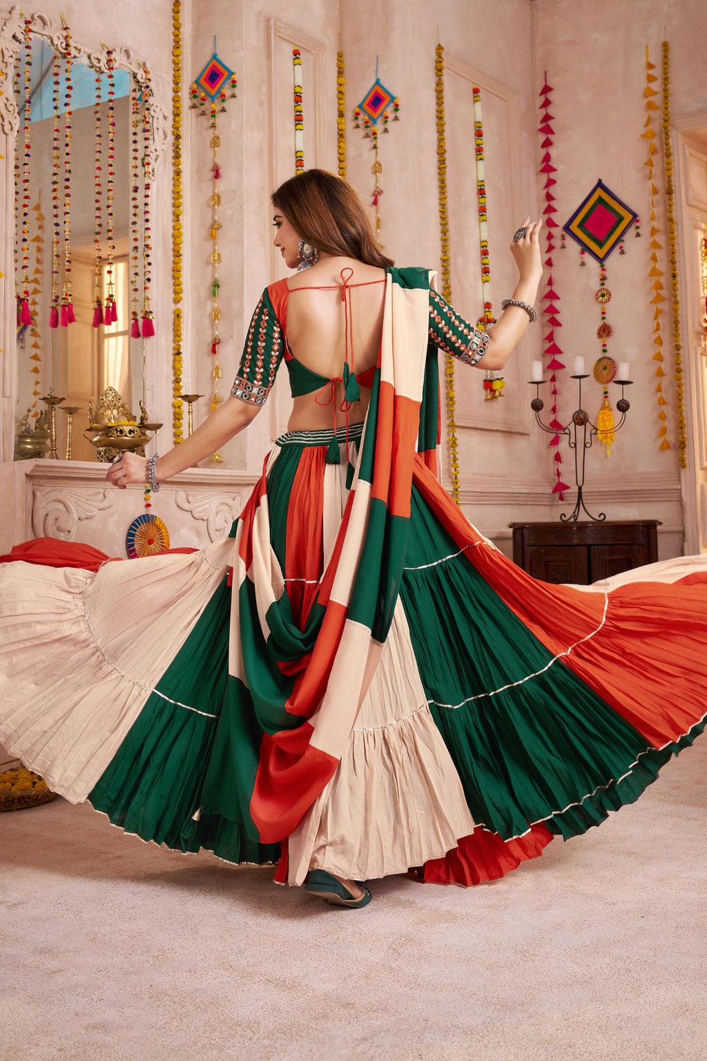 Multi Color Frill And Flair Concept Designer Navratri Lehenga Choli - ETHNICDEAL