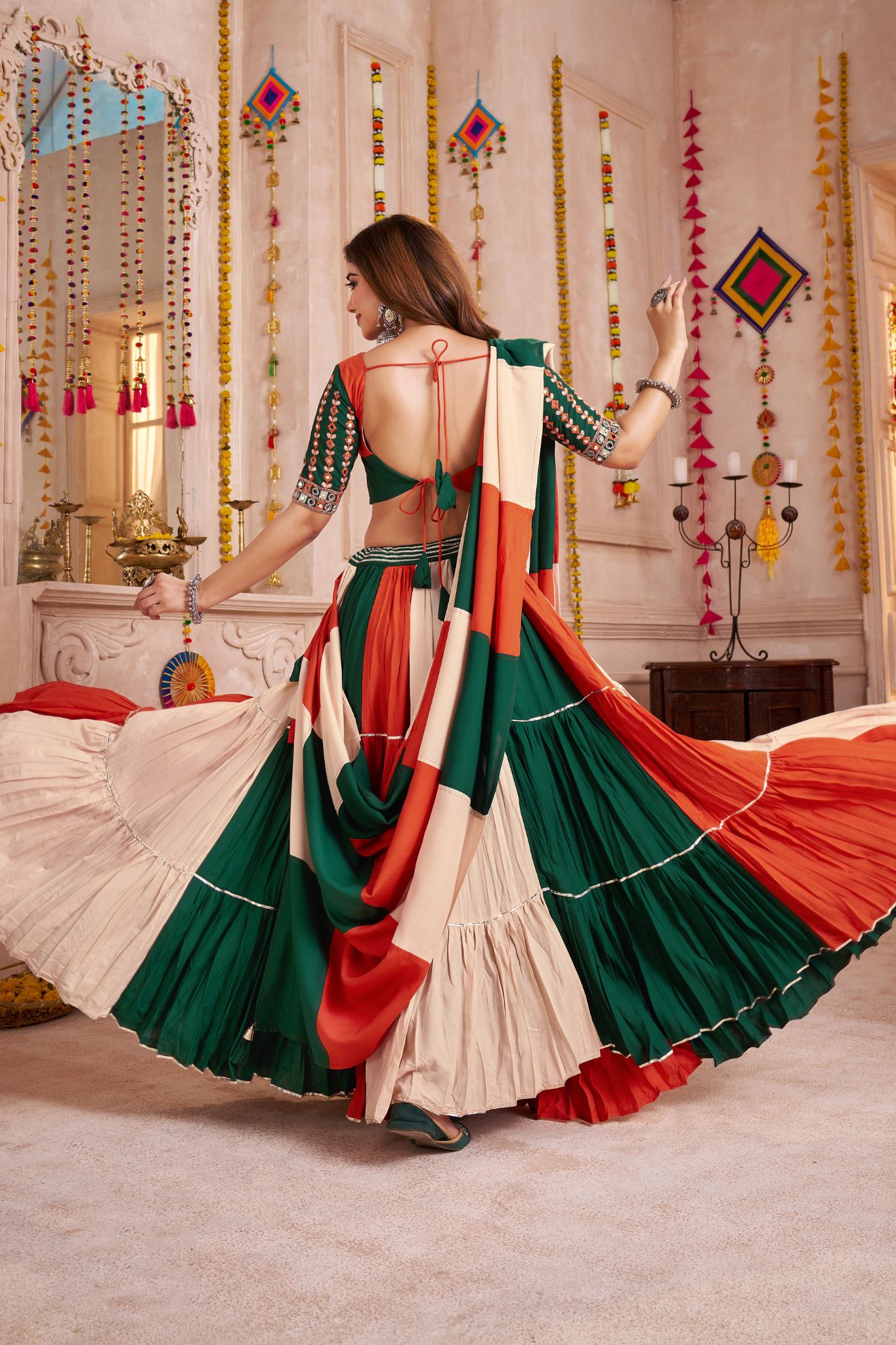 Multi Color Frill And Flair Concept Designer Navratri Lehenga Choli - ETHNICDEAL