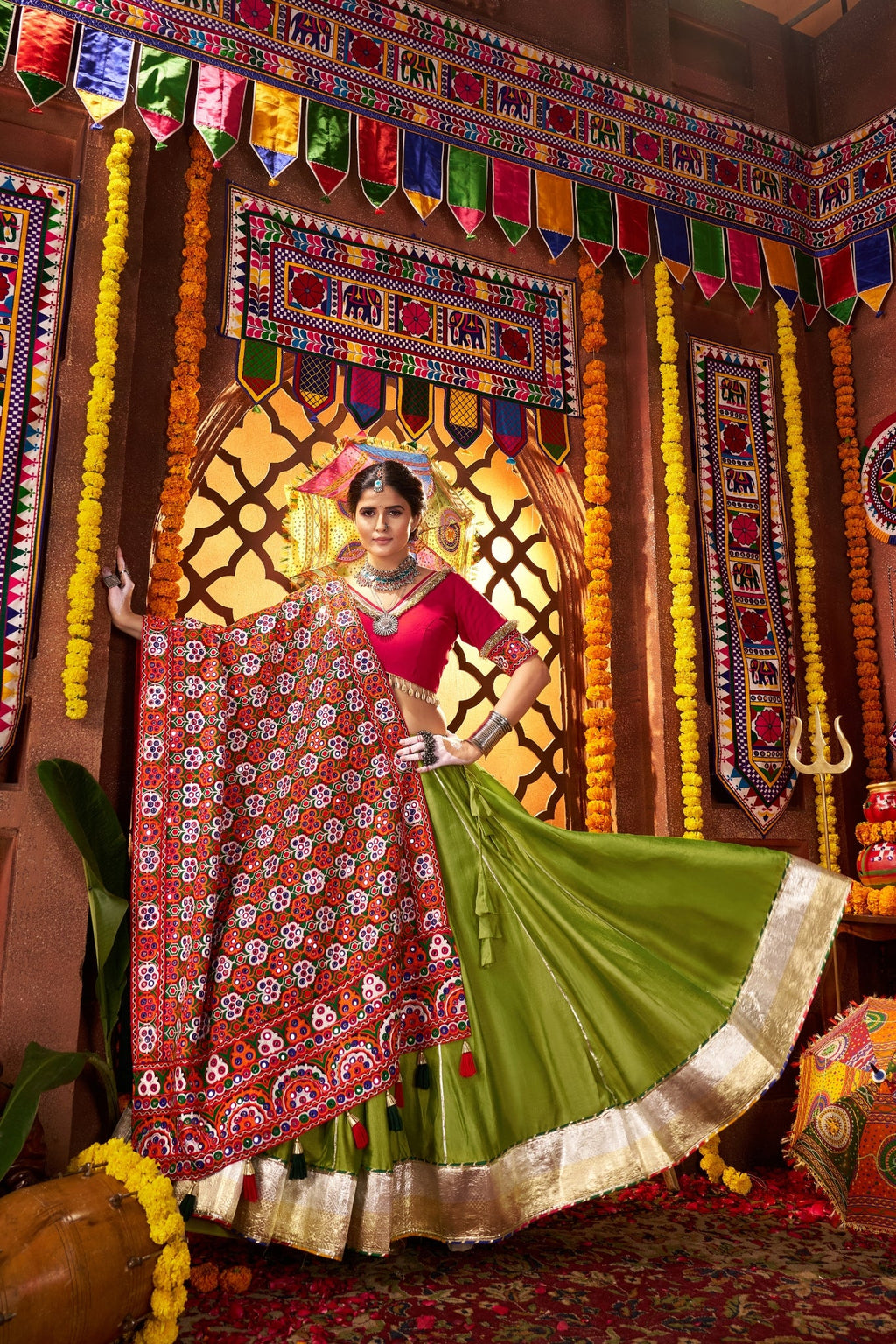 Fluorescent Green Stylish Designer Navratri Special Lehenga Choli - ETHNICDEAL