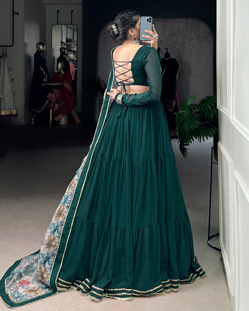 Traditional Green Color Marble Navratri Lehenga Choli - ETHNICDEAL