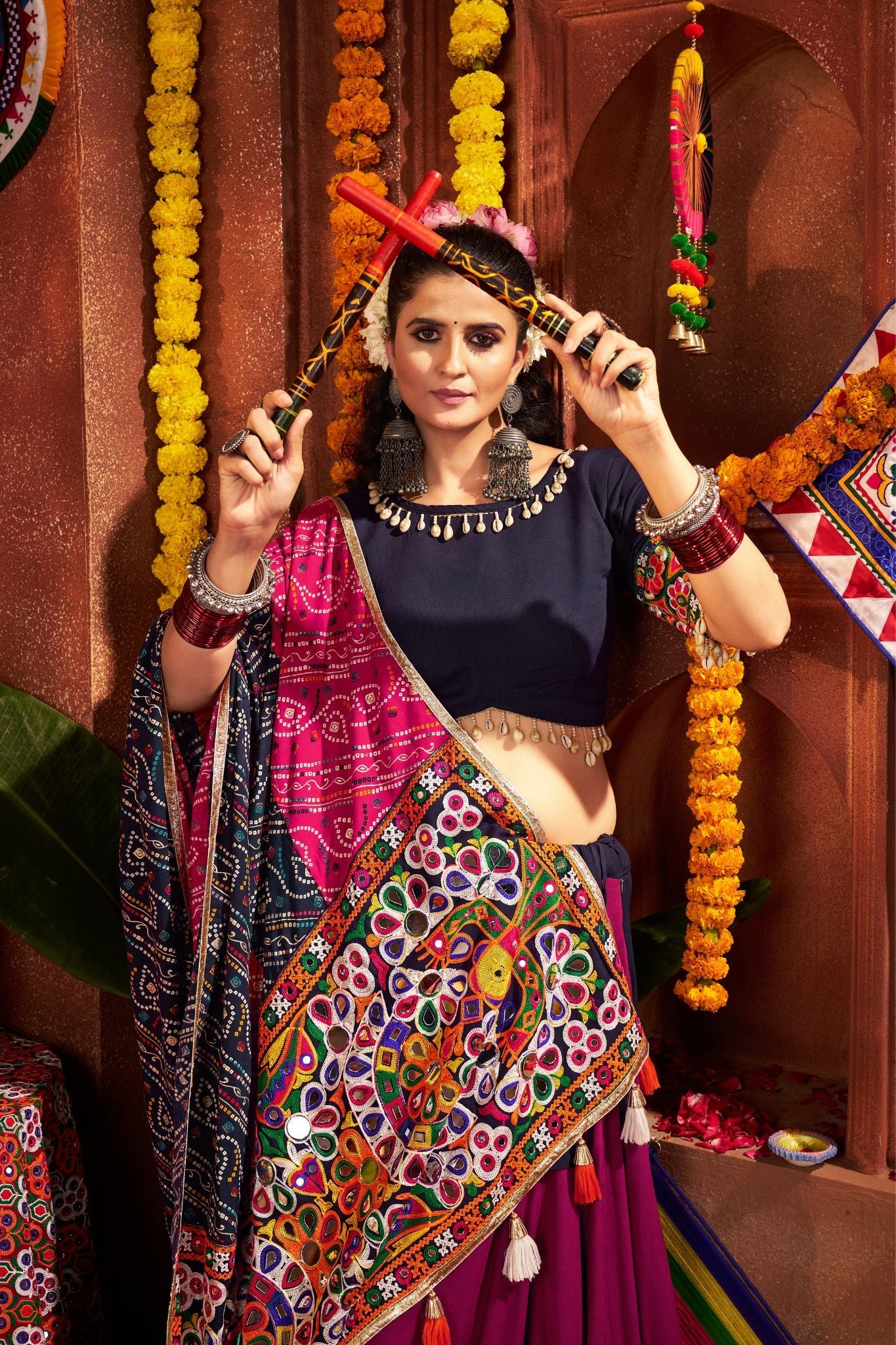 Beautifully Multi Color Designer Viscose Cotton Navratri Lehenga Choli - ETHNICDEAL