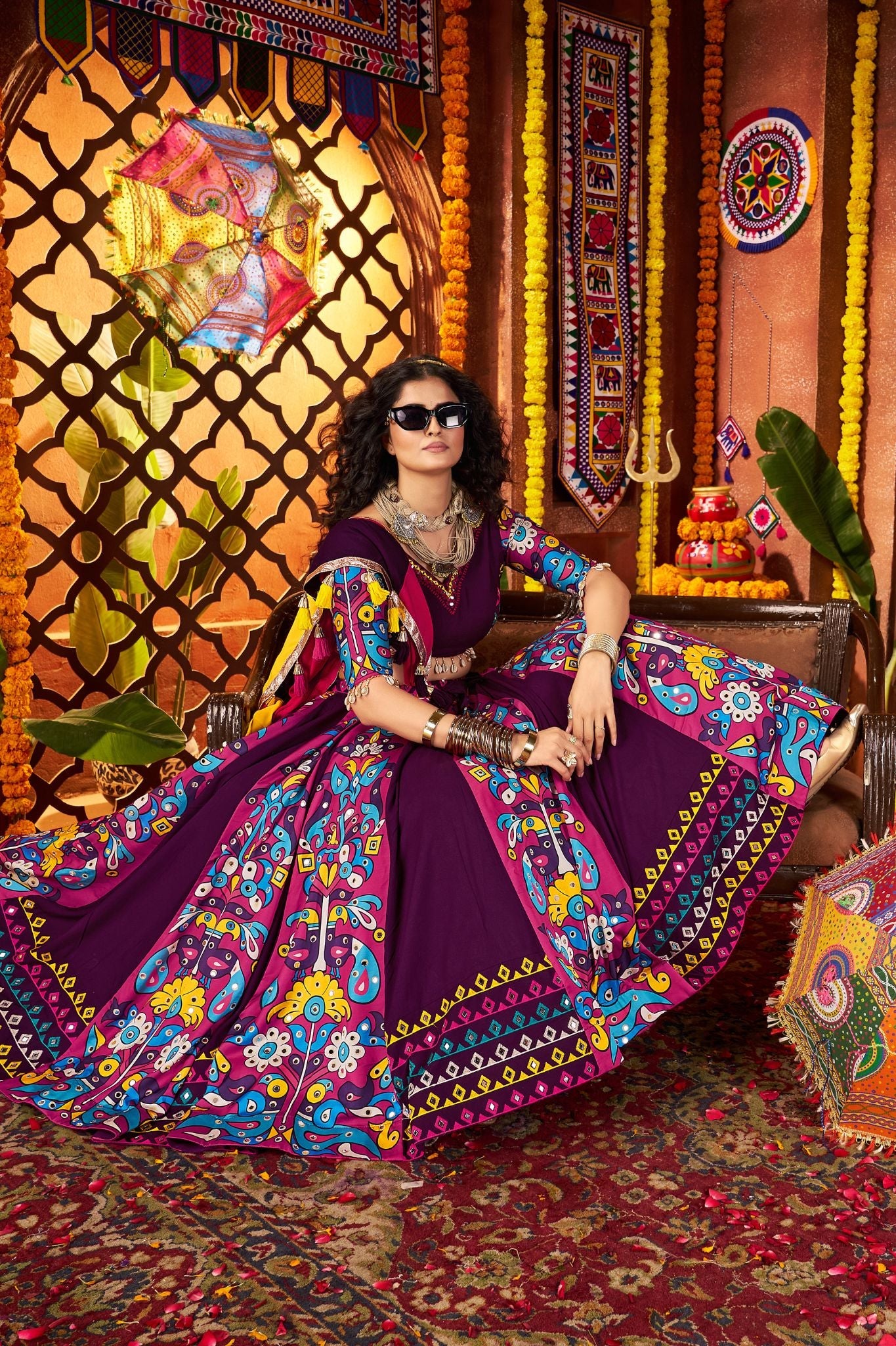 Designer Purple Navratri Special Lehenga Choli With Mirror And Hand Embroidery Work - ETHNICDEAL