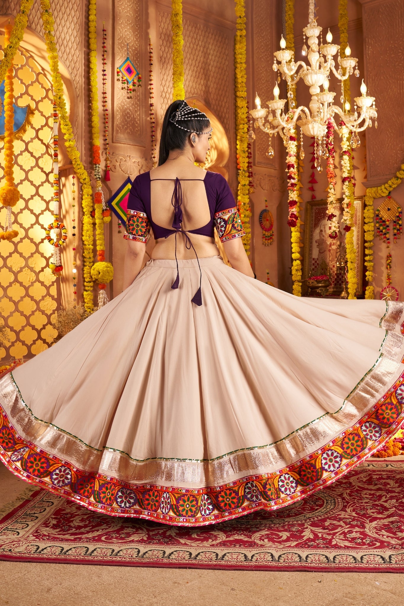 Stunning Navratri Designer Viscose Rayon Embroidered With Mirror Work Traditional Lehenga Choli - ETHNICDEAL
